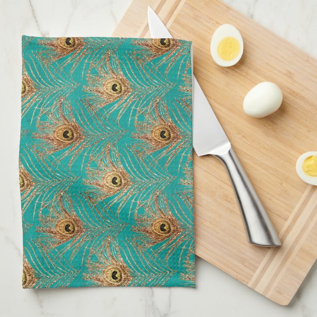 Glitter Peacock Feathers Pattern  Kitchen Towel (Quarter Fold)
