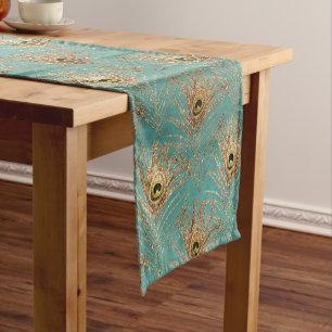 Glitter Peacock Feathers Pattern  Short Table Runner