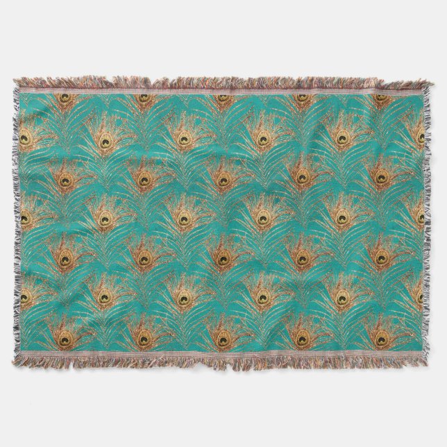 Glitter Peacock Feathers Pattern  Throw Blanket (Front)