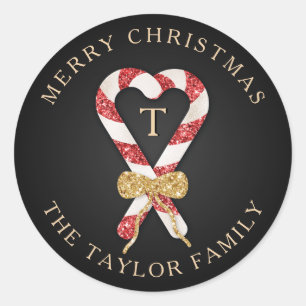 Glitter Personalized Monogram Merry Christmas Classic Round Sticker