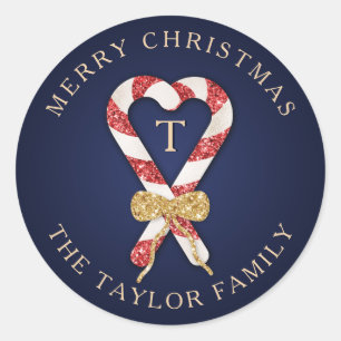 Glitter Personalized Monogram Merry Christmas Classic Round Sticker