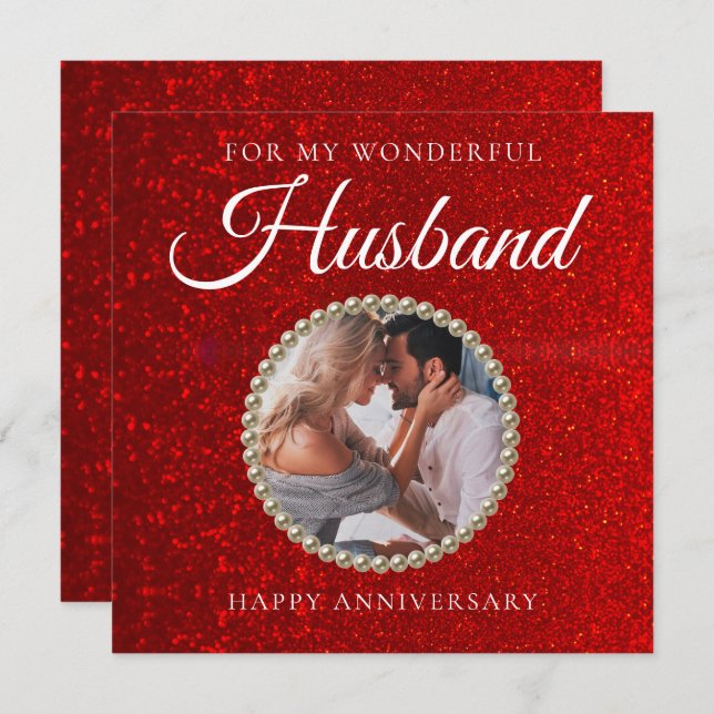 Glitter Photo Husband Wedding Anniversary Card (Front/Back)