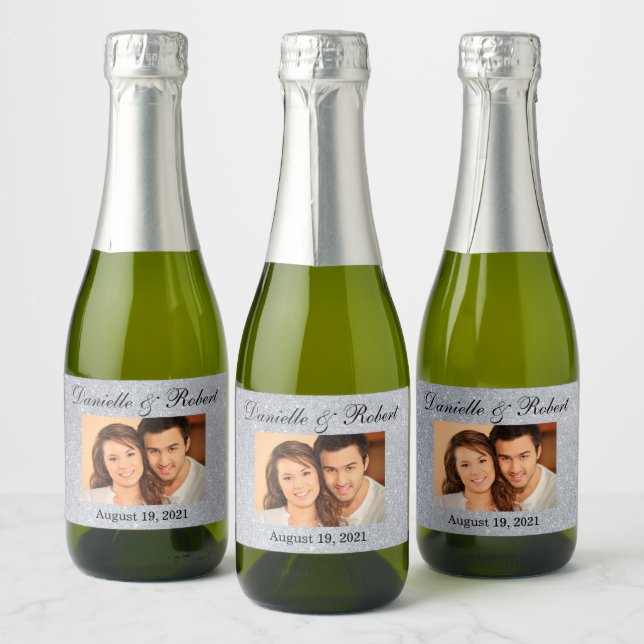 Glitter Photo Wedding Mini Sparkling Wine Favour L Sparkling Wine Label (Bottles)