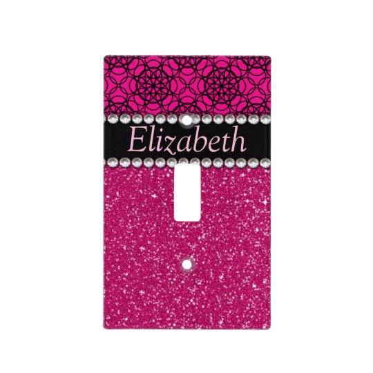 Glitter Pink and Black Pattern Rhinestones Light Switch Cover