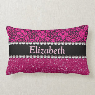 Glitter Pink and Black Pattern Rhinestones Lumbar Pillow