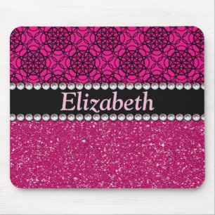 Glitter Pink and Black Pattern Rhinestones Mouse Pad