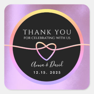Glitter Pink and Black Wedding Thank You Square Sticker