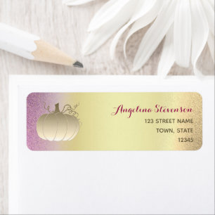 Glitter Pink and Gold Pumpkin Return Address