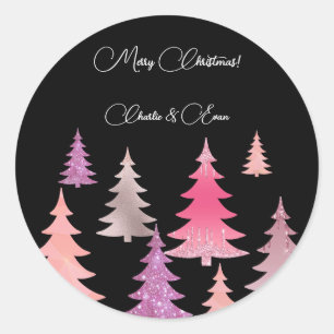 Glitter Pink Black Monogram Classic Round Sticker