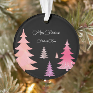 Glitter Pink Black Monogram Ornament