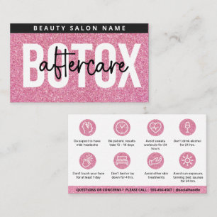 Glitter Pink Botox Filler Instruction Aftercare Business Card