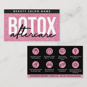 Glitter Pink Botox Filler Instruction Aftercare  Business Card