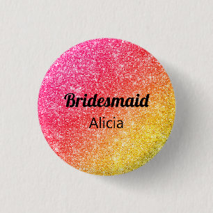 Glitter Pink Bridesmaid Yellow Gold  Button