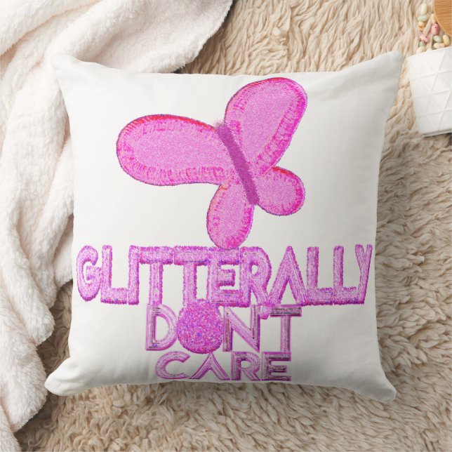 Glitter pink butterfly don't care throw pillow (Blanket)