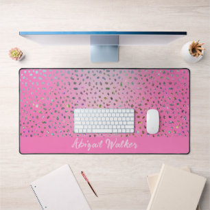 Glitter Pink Cheetah Print Desk Mat