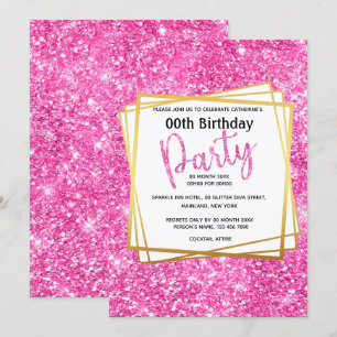 Glitter pink confetti birthday age elegant party invitation