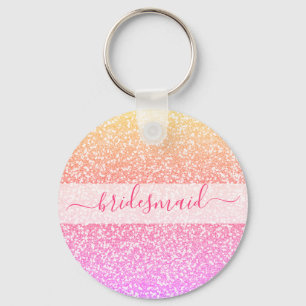 Glitter Pink Coral Rose Gold Bridesmaid Keychain
