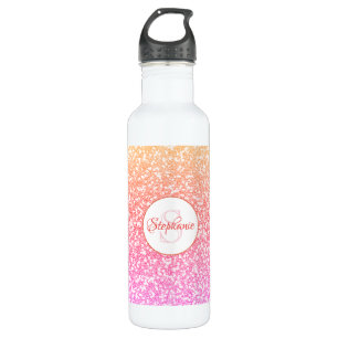Glitter Pink Coral Rose Gold Round Monogram 710 Ml Water Bottle