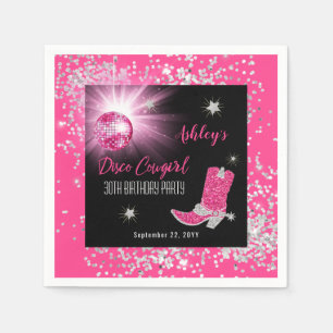 Glitter Pink Disco Cowgirl 30th Birthday Party Napkin