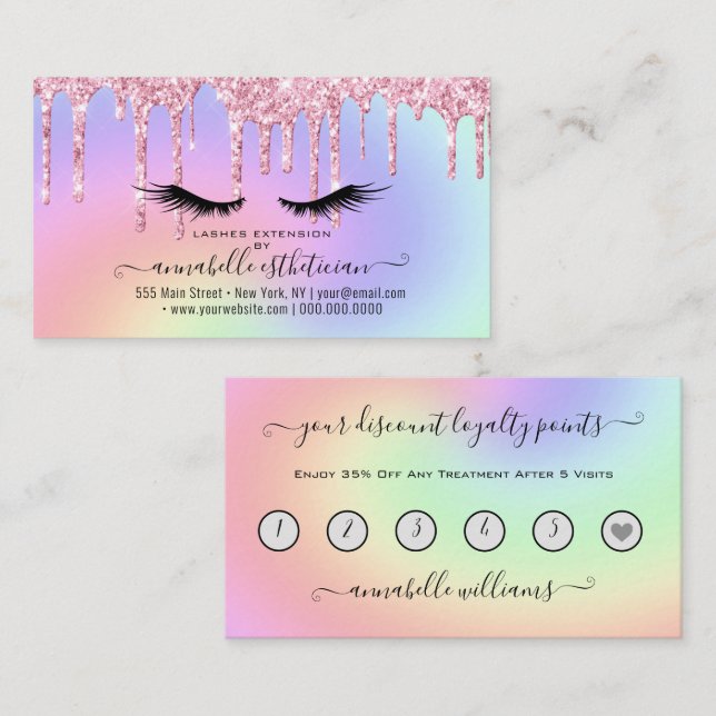 Glitter Pink Eyelash Extension Loyalty Business Card (Front/Back)