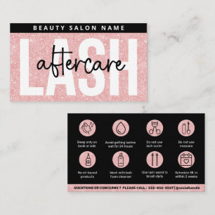 Glitter Pink  Eyelash Extensions Lash Aftercare Business Card