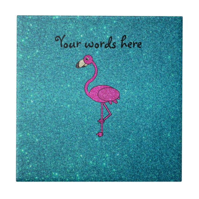 Glitter pink flamingo turquoise glitter tile (Front)