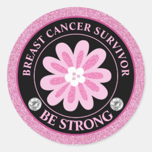 Glitter Pink Flower Breast Cancer Awareness Design Classic Round Sticker