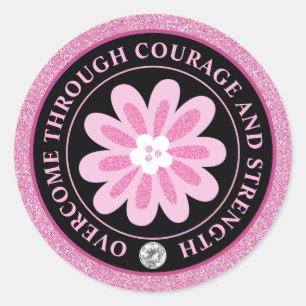 Glitter Pink Flower Breast Cancer Awareness Design Classic Round Sticker