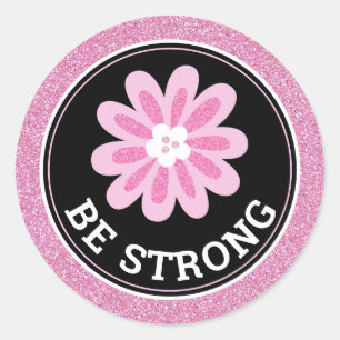 Glitter Pink Flower Breast Cancer Awareness Design Classic Round Sticker