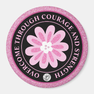 Glitter Pink Flower Breast Cancer Awareness Design Magnet