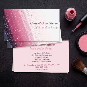Glitter Pink Gradient Elegant nail salon beauty Business Card