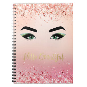 Glitter Pink Green Eyes Eye Lashes Hello Notebook