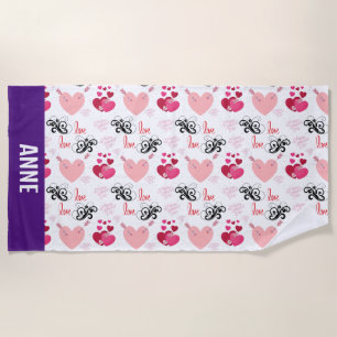 glitter pink heart vibrant romantic wallpaper beach towel