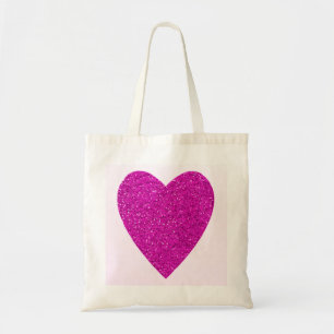 Glitter Pink Heart Wedding Tote Bag