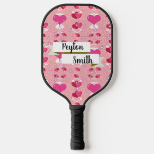 glitter pink hearts luxe romantic sweet pattern pickleball paddle