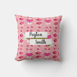 glitter pink hearts luxe romantic sweet pattern throw pillow