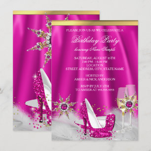 Glitter Pink High Heels Gold Champagne Party Invitation