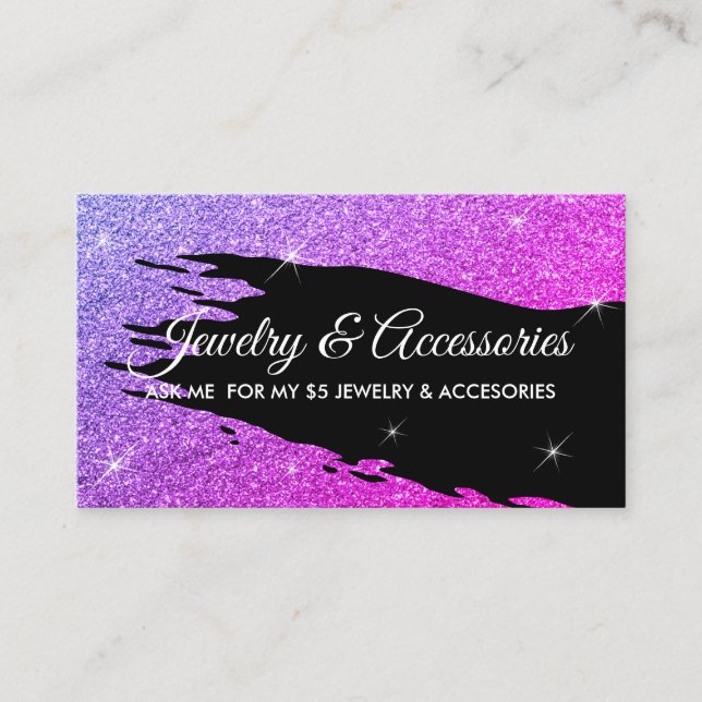 Glitter Pink Luminous 5 dollar jewellery Business Card (Front)