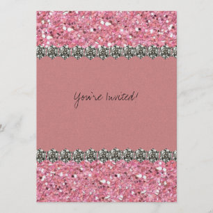 Glitter Pink on Pink Rose Rhinestones Party Invitation