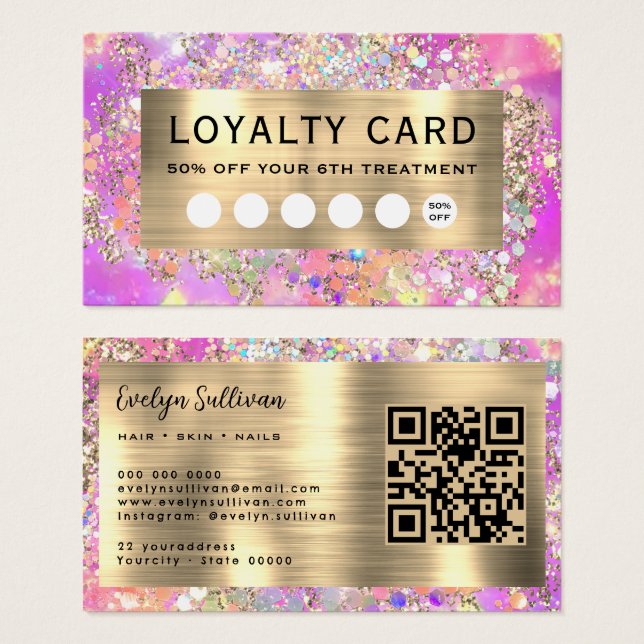 Glitter pink opal loyalty card (Front & Back)