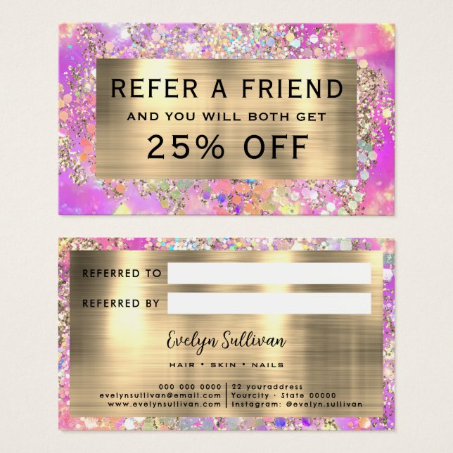 Glitter pink opal referral card (Front & Back)
