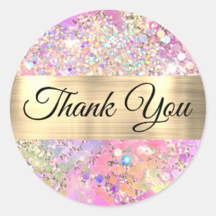 Glitter pink opal thank you sticker