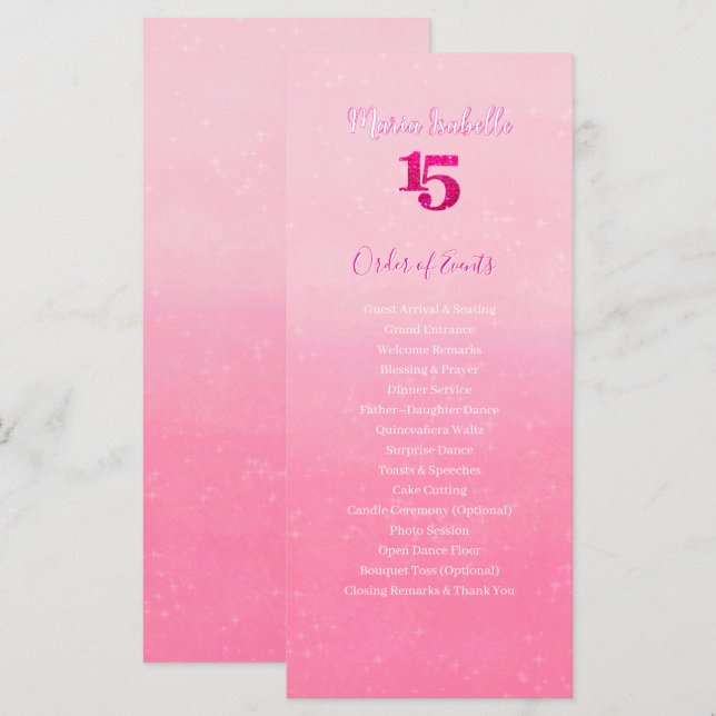 Glitter Pink Quinceñera Order of Events (Front/Back)