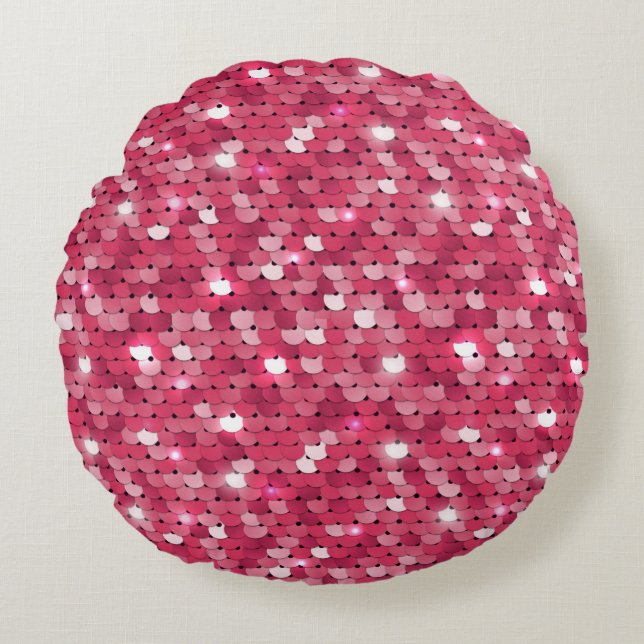Glitter pink sequin pattern round pillow (Front)