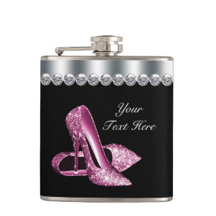 Glitter Pink Shoes Pink and Black Hip Flask