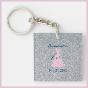 Glitter Pink & Silver Quinceanera Keychain