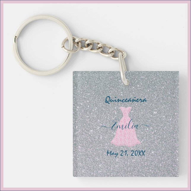 Glitter Pink & Silver Quinceanera   Keychain (Creator Uploaded)