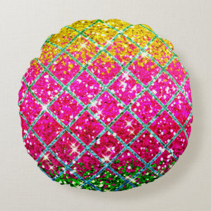 Glitter Pink Snakeskin Round Pillow