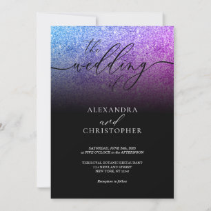 Glitter Pink Teal Modern Wedding Invitation