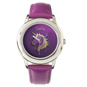 Glitter Pink Unicorn Silhouette Personalized  Watch